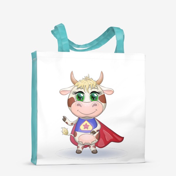 Сумка-шоппер «Бык, символ 2021 года, корова-супер герой спешит на помощь»