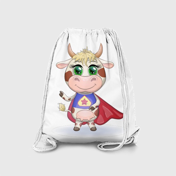 Рюкзак «Бык, символ 2021 года, корова-супер герой спешит на помощь»
