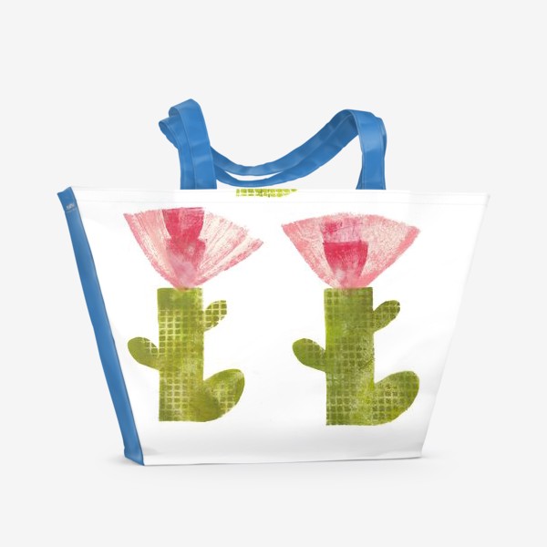 Пляжная сумка &laquo;Тропический цветок, ручная печать (розовый и оранжевый)&raquo;