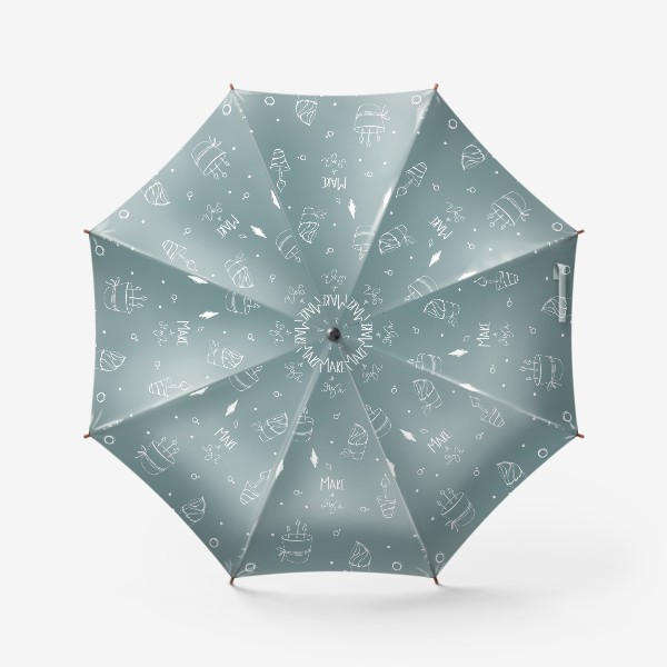 Зонт «Милый мятный паттерн поздравление с днем Рождение и пожеланием исполнять мечты»