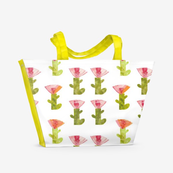Пляжная сумка &laquo;Тропический цветок, паттерн (розово-оранжевый)&raquo;