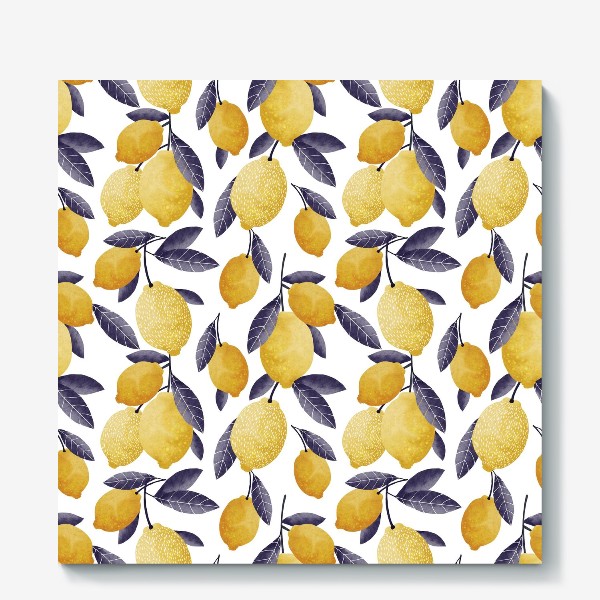 Холст «фон с креативными желтыми лимонами с синими листьями»