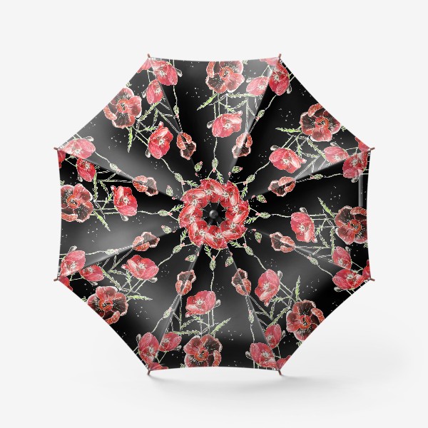 Зонт «Красные маки, цветы на темном фоне»