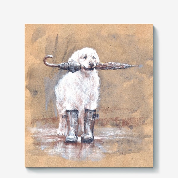 Холст &laquo;Товарищ лабрадор, белый, собака, иллюстрация&raquo;