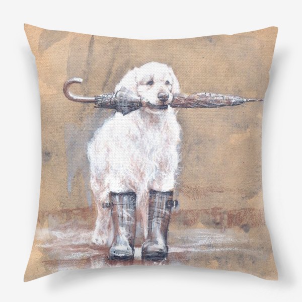 Подушка &laquo;Товарищ лабрадор, белый, собака, иллюстрация&raquo;
