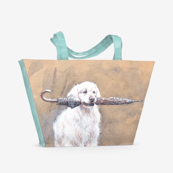 Пляжная сумка &laquo;Товарищ лабрадор, белый, собака, иллюстрация&raquo;