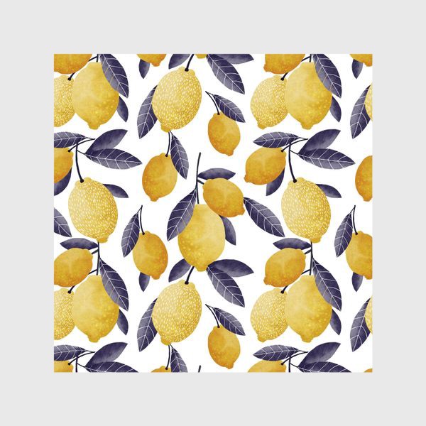 Шторы «фон с креативными желтыми лимонами с синими листьями»