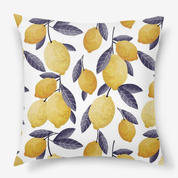 Подушка «фон с креативными желтыми лимонами с синими листьями»