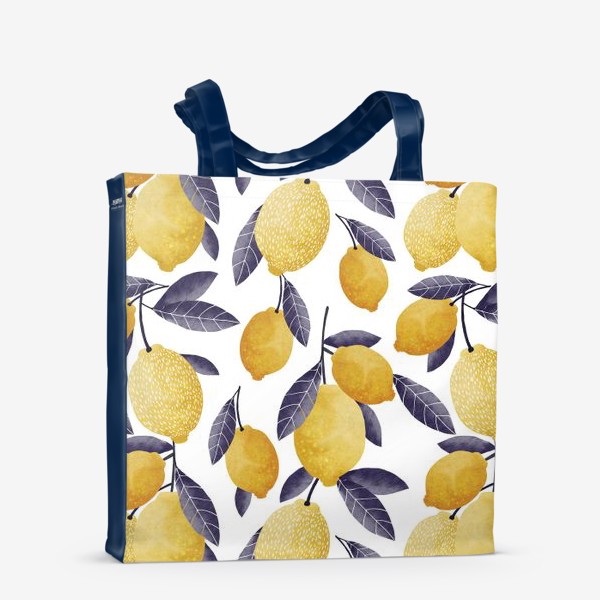 Сумка-шоппер «фон с креативными желтыми лимонами с синими листьями»