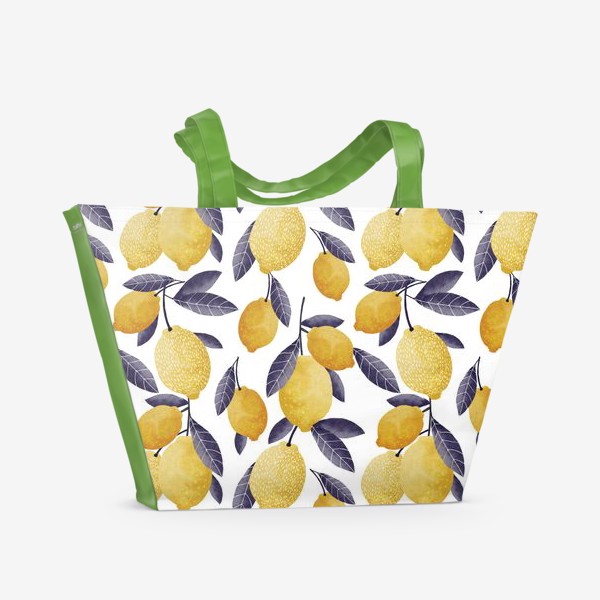 Пляжная сумка &laquo;фон с креативными желтыми лимонами с синими листьями&raquo;