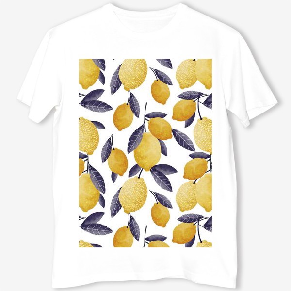 Футболка «фон с креативными желтыми лимонами с синими листьями»