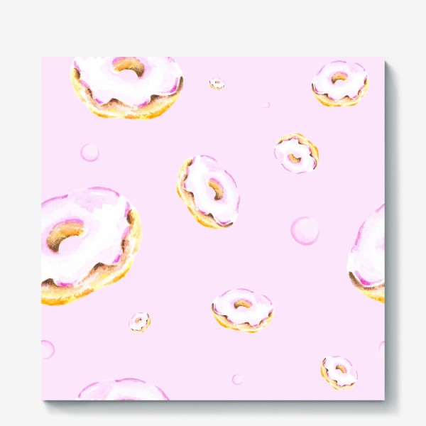 Холст «Пончики на розовом (бесшовный паттерн)»