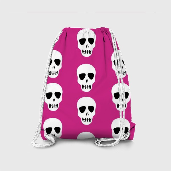 Рюкзак «Белые черепки на розовом фоне. Гламурная готка»