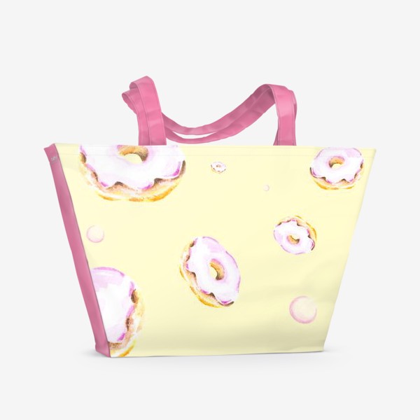 Пляжная сумка «Пончики на желтом (бесшовный паттерн)»