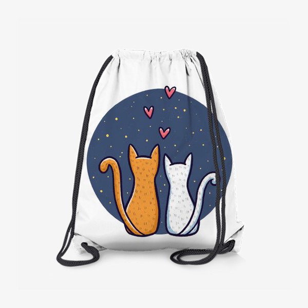 Рюкзак «Влюбленные коты с сердечками на фоне космоса (на белом фоне)»