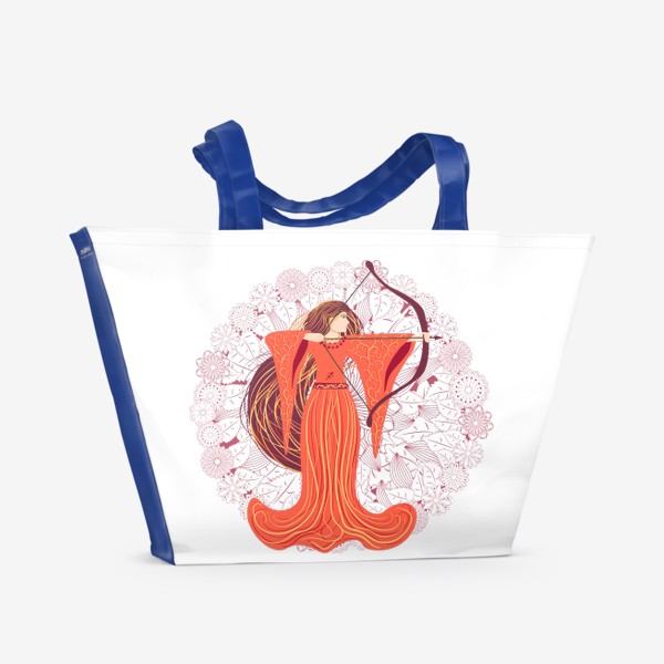 Пляжная сумка «Знак зодиака Стрелец и цветочная мандала»