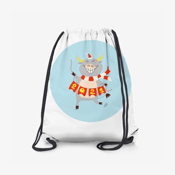Рюкзак «Бык с цифрами 2021 Рождественский бык с гирляндой Смешной новогодний персонаж»