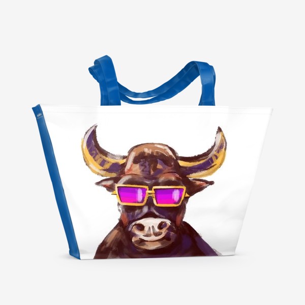 Пляжная сумка «Модный бык в очках»
