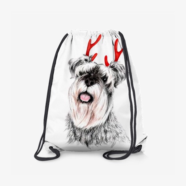 Рюкзак «Собака шнауцер с оленьими рогами милый праздничный принт»