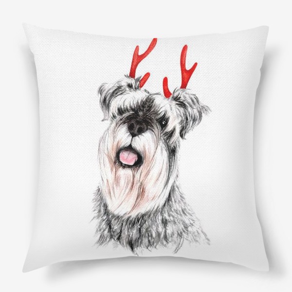 Подушка «Собака шнауцер с оленьими рогами милый праздничный принт»