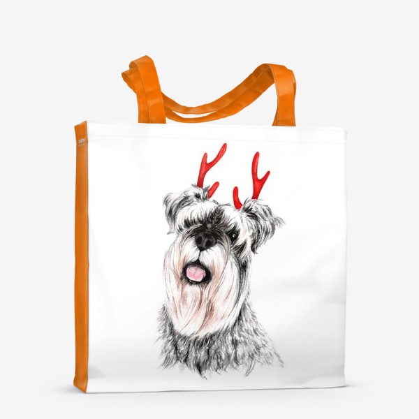 Сумка-шоппер &laquo;Собака шнауцер с оленьими рогами милый праздничный принт&raquo;