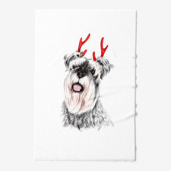 Полотенце &laquo;Собака шнауцер с оленьими рогами милый праздничный принт&raquo;