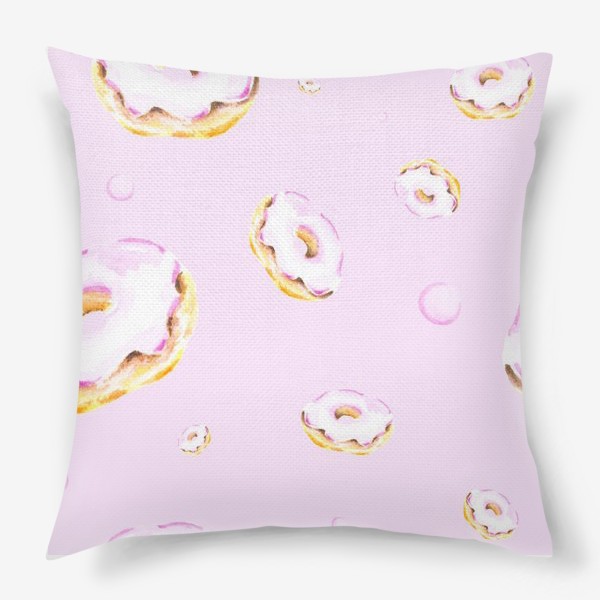 Подушка «Пончики на розовом (бесшовный паттерн)»