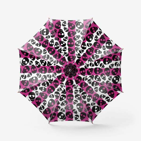 Зонт &laquo;Черные черепки на розовом-белом полосатом фоне. Гламурная готика&raquo;