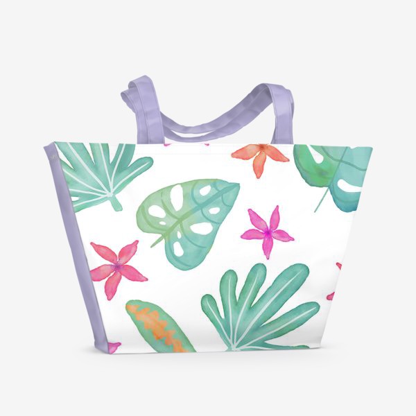 Пляжная сумка «Тропический паттерн из цветов и листьев»