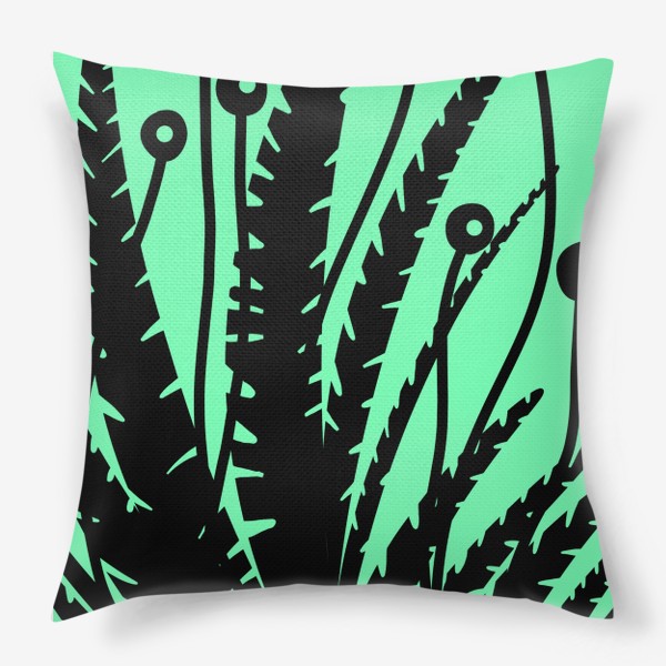 Подушка &laquo;Тропические растения, черные кусты на зеленом&raquo;