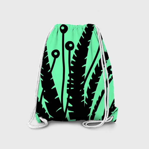 Рюкзак «Тропические растения, черные кусты на зеленом»