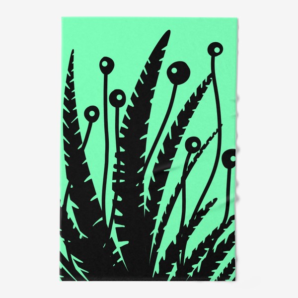 Полотенце &laquo;Тропические растения, черные кусты на зеленом&raquo;