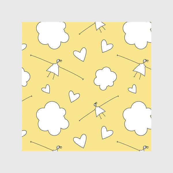 Скатерть «Девочки облака сердечки Паттерн желтый фон Узор для детей»