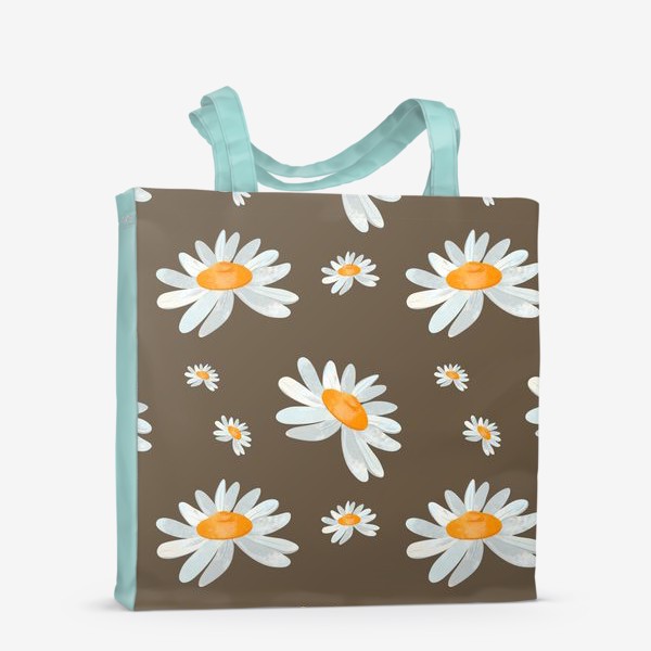 Сумка-шоппер «Ромашки цветы бутоны на коричневом паттерн»