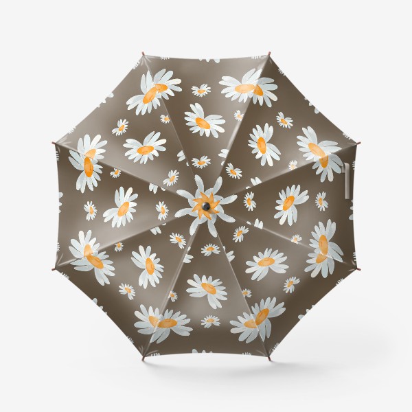 Зонт «Ромашки цветы бутоны на коричневом паттерн»