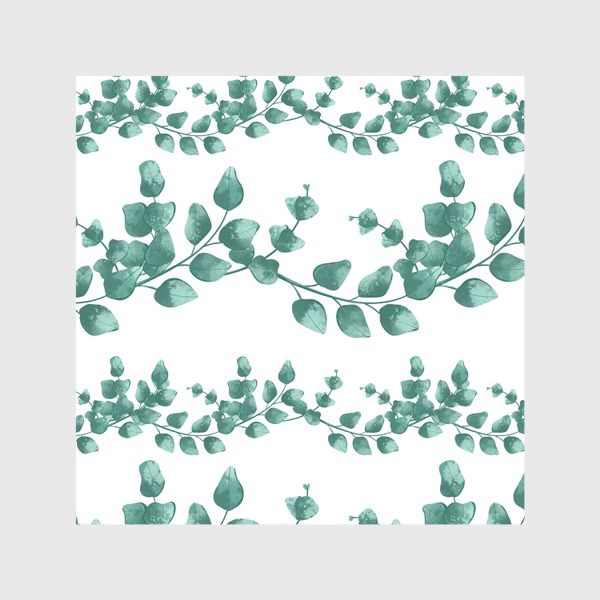 Шторы «Нежно зеленые мятные веточки эвкалипта паттерн на белом»