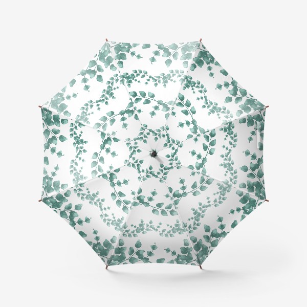 Зонт «Нежно зеленые мятные веточки эвкалипта паттерн на белом»
