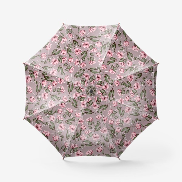 Зонт &laquo;Розовые пионы пыльный паттерн на нежном белый контур&raquo;