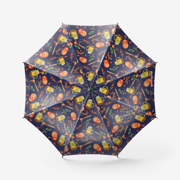 Зонт «Яркий облепиховый паттерн на фиолетовом фоне»