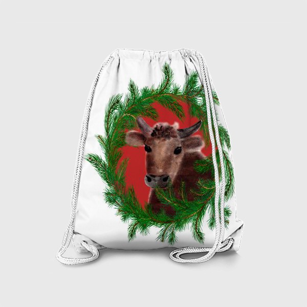 Рюкзак «Новогодний бык с еловым венком»