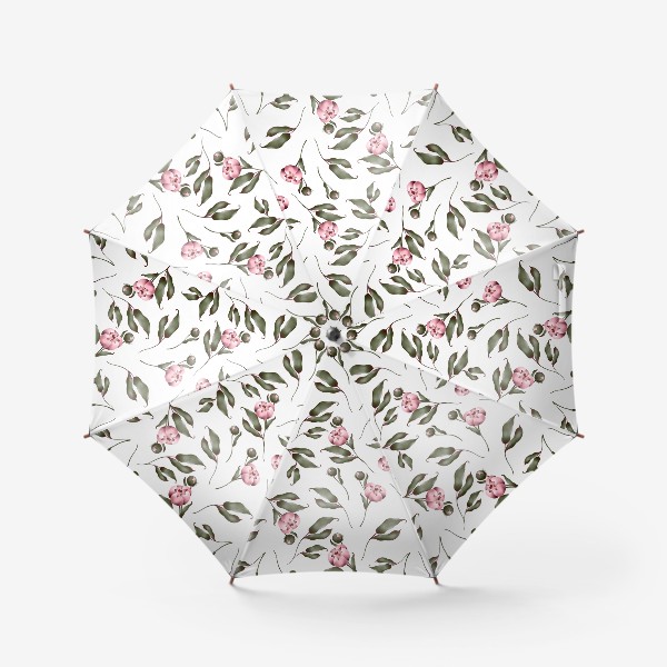 Зонт «Цветок пиона веточка и бутон паттерн на белом фоне»