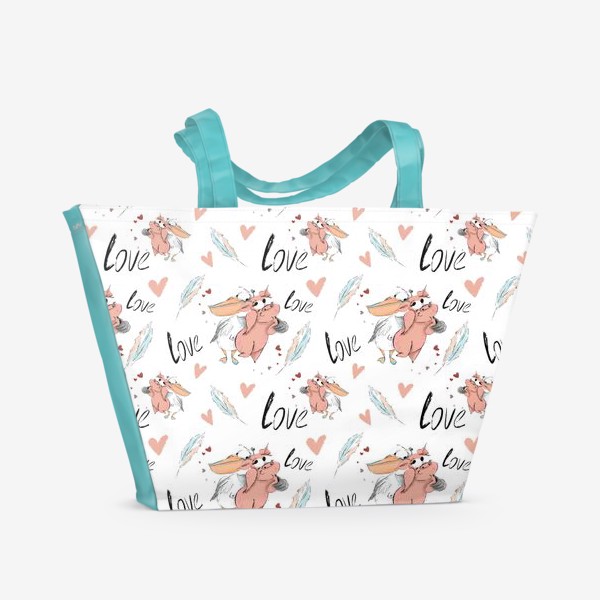 Пляжная сумка «Влюблённый пеликан и свинка »