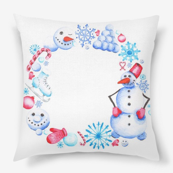 Подушка «Новогодний венок со снеговиком»