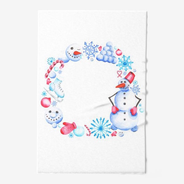 Полотенце «Новогодний венок со снеговиком»