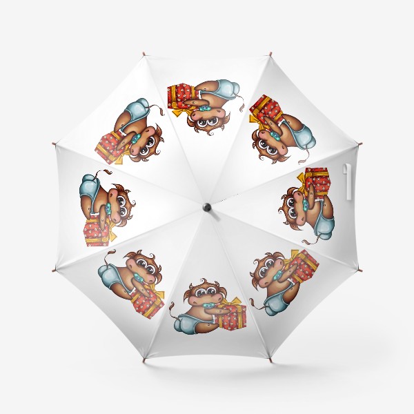 Зонт «Новогодний Малыш Бычок с подарком »