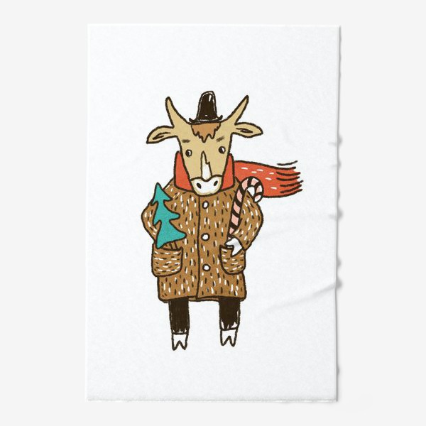 Полотенце «Бык в пальто и шляпе с ёлкой цветной»