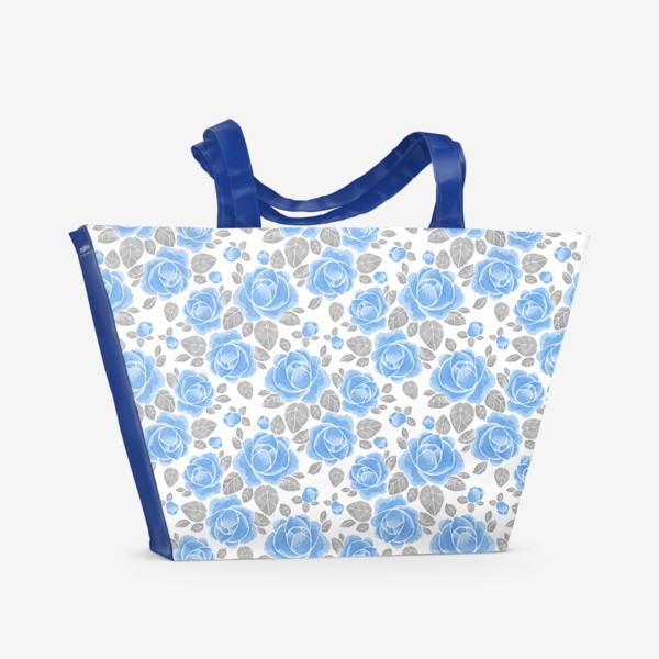 Пляжная сумка «Голубые розы. Акварельный паттерн»