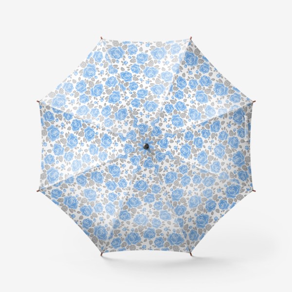 Зонт «Голубые розы. Акварельный паттерн»
