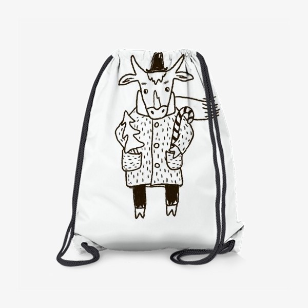 Рюкзак «Бык в пальто и шляпе с ёлкой»