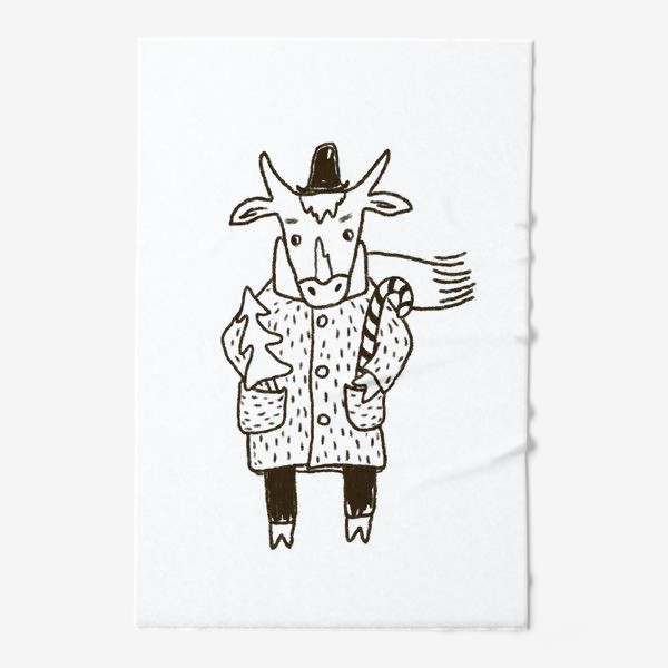Полотенце «Бык в пальто и шляпе с ёлкой»